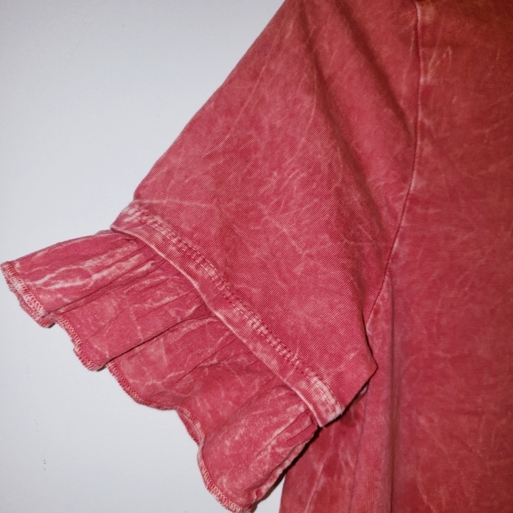 Altar'd State Acid Wash Rust Red Ruffle Tunic - Picture 4 of 5